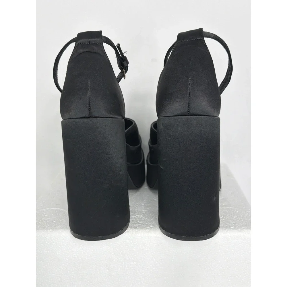 Steve Madden Charlize Black Satin Double Platform Heel size Ankle Strap Pumps 8